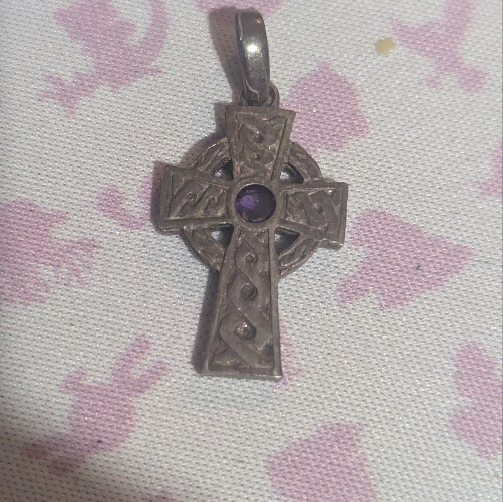 Celtic Cross Pendant with Purple Stone